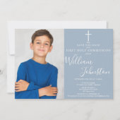 Stofbloem Elegante Eerste Heilige Communie Foto Save The Date (Voorkant)