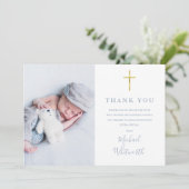 Stofbloem Elegante Foto Handtekening Script Doop Bedankkaart (Staand voorkant)
