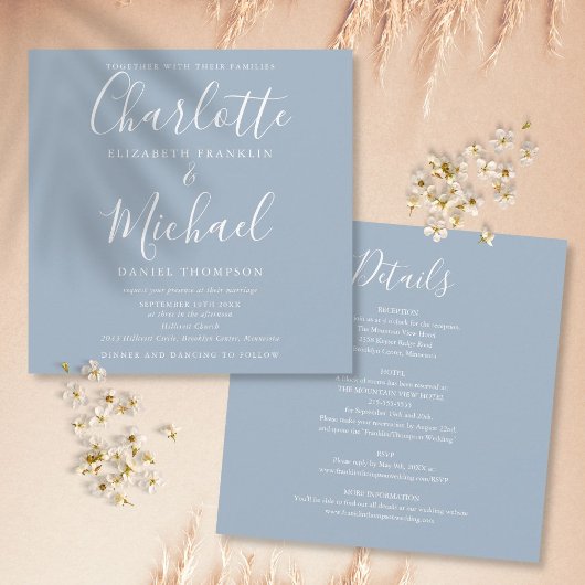 Stofbloem Elegante Script All-in-One Trouw Kaart