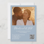 Stofbloem Elegante Script QR Code Foto Bruiloft Kaart (Achterkant)