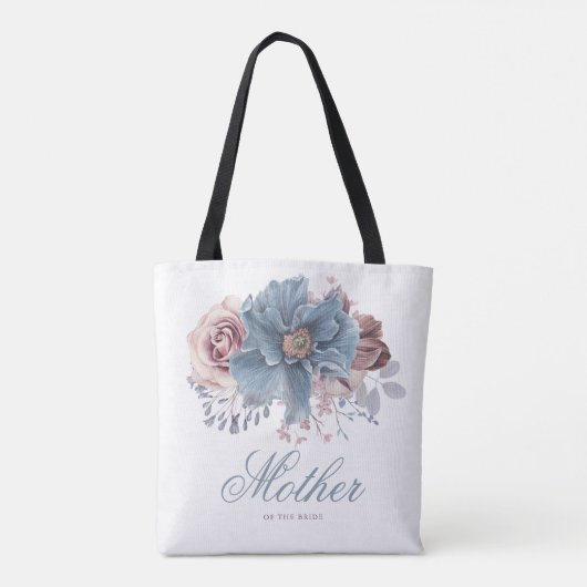 Stofbloem Elegante Trouw in Stofblauw en Mauve Tote Bag (Achterkant)