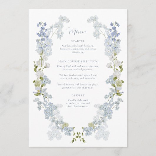 Stofbloem Elegante Tuin Vintage Bruidsfeest Menu (Voorkant)
