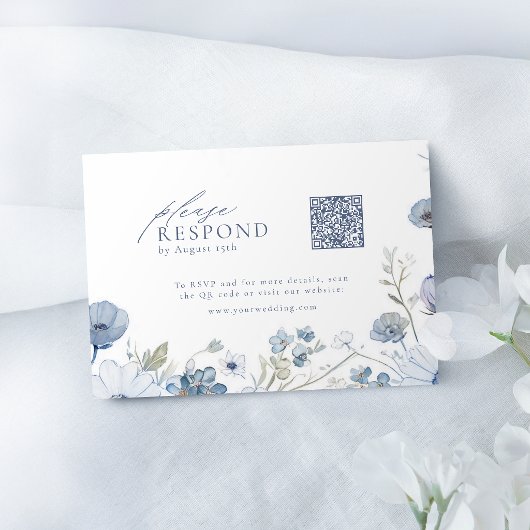 Stofbloem Elegante Wilde Bloem Bruiloft QR-code RSVP Kaartje