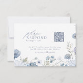 Stofbloem Elegante Wilde Bloem Bruiloft QR-code RSVP Kaartje (Voorkant)