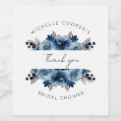 Stofbloem en marine bloemmotief wijn etiket (Enkel label)