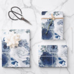 Stofbloem en marineblauwe bloemen Elegant botanisc Inpakpapier Vel<br><div class="desc">Botanisch stoffig blauw en marineblauw aquarel bloemenpatroon inpakpapier</div>