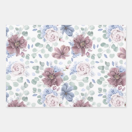Stofbloem en mauve bloemen botanisch patroon inpakpapier vel (Voorkant 3)