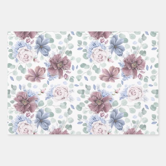 Stofbloem en mauve bloemen botanisch patroon inpakpapier vel (Voorkant 2)