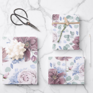 Stofbloem en mauve bloemen botanisch patroon inpakpapier vel