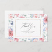 Stofbloem en Roze Bloemrijke Elegante Kleine Dankj Bedankkaart (Voorkant / Achterkant)