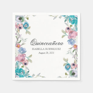 Stofbloem en Turquoise Bloemige Quinceañera Servet