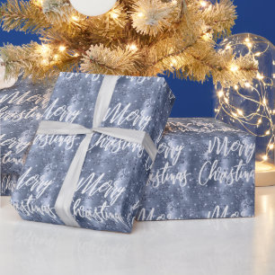 Stofbloem Glitter Kerstmis Script in Stofblauw Cadeaupapier