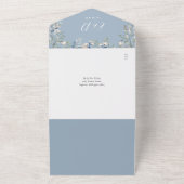 Stofbloem Groen Blauw Schrift QR Code Bruiloft All In One Uitnodiging (Buitenkant)
