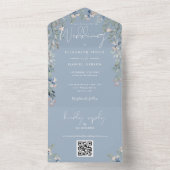 Stofbloem Groen Blauw Schrift QR Code Bruiloft All In One Uitnodiging (Binnen)