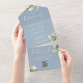 Stofbloem Groen QR Code Monogram Huwelijk All In One Uitnodiging (Afscheurbaar)