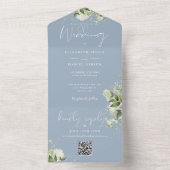 Stofbloem Groen QR Code Monogram Huwelijk All In One Uitnodiging (Binnen)