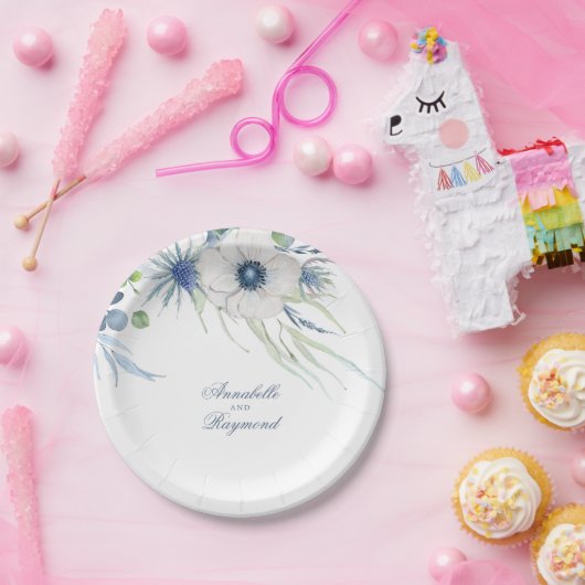 Stofbloem groene bloemen bruiloft papieren bordje (Feest)