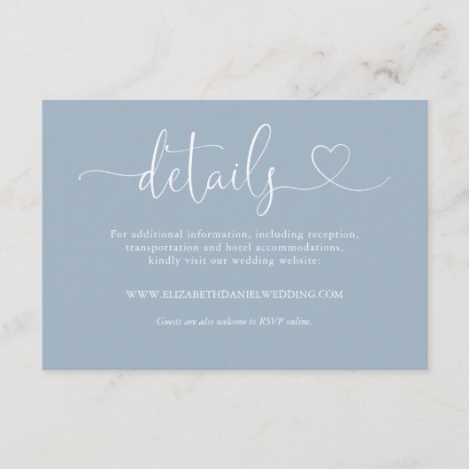 Stofbloem Hart Script Trouwdetails Informatiekaartje (Voorkant)