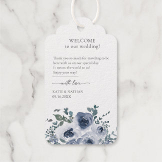 Stofbloem in blauw cadeaulabels