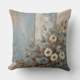 Stofbloem in stoffig blauw lichtbruin moderne boer kussen