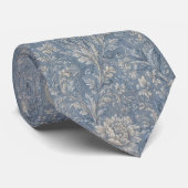 Stofbloem Jacquard in Stofblauw Vintage Stropdas (Opgerold)