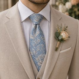 Stofbloem Jacquard in Stofblauw Vintage Stropdas