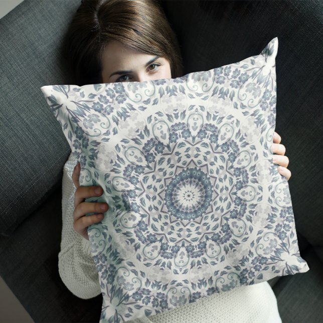 Stofbloem Mandala in Stofblauw Kussen (Creator heeft geüpload)