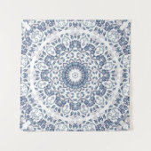 Stofbloem Mandala in Stofblauw Wandkleed (Voorkant (horizontaal))