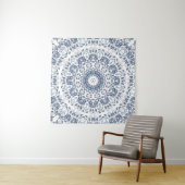 Stofbloem Mandala in Stofblauw Wandkleed (In Situ (horizontaal))