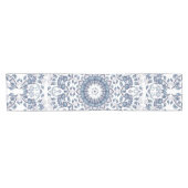 Stofbloem Mandala in stoffig blauw Korte Tafelloper (Horizontaal)