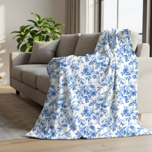 Stofbloem met stoffige blauwe Franse toile-rozen Sherpa Deken