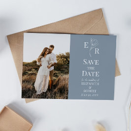 Stofbloem Monogram Foto Save the Date Kaart