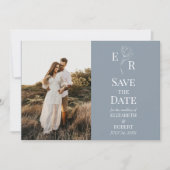 Stofbloem Monogram Foto Save the Date Kaart (Voorkant)