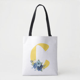 Stofbloem Monogram Geel Initiaal Verjaardag Tote Bag