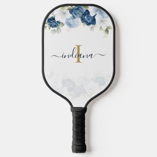 Stofbloem Monogram Schrift Groene Tinten Pickleball Paddle (Voorkant)