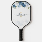 Stofbloem Monogram Schrift Groene Tinten Pickleball Paddle (Achterkant)