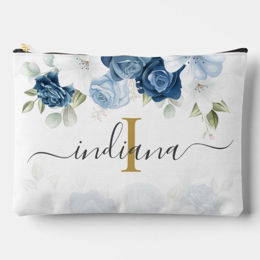 Stofbloem Monogram Schrift Waterverf Blauw Etui (Voorkant)