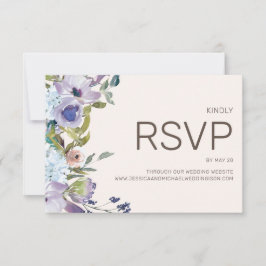 Stofbloem Paarse Boho Waterverf Bloem Bruiloft RSVP Kaartje