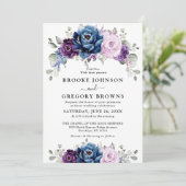 Stofbloem Paarse Marine Lila Bloesems Bruiloft Kaart (Staand voorkant)