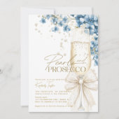 Stofbloem Parels & Prosecco Bruiloftsborrel Uitnod Kaart (Voorkant)
