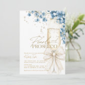 Stofbloem Parels & Prosecco Bruiloftsborrel Uitnod Kaart (Staand voorkant)
