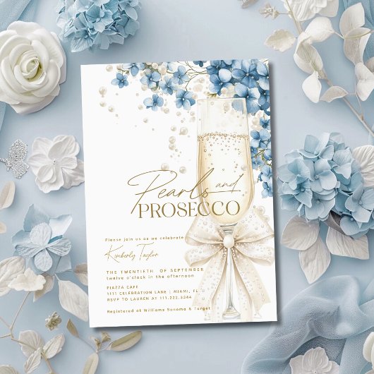 Stofbloem Parels & Prosecco Bruiloftsborrel Uitnod Kaart