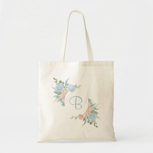 Stofbloem persoonlijk blauw en roze bloemstuk tote bag