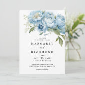 Stofbloem Pioen Elegante Waterverf Trouwdag Kaart (Staand voorkant)