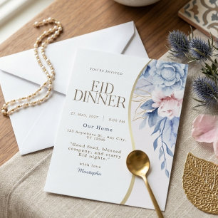 Stofbloem Roze Bloemig Gouden Bocht Eid Dinerfeest Kaart