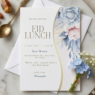 Stofbloem Roze Bloemig Gouden Bocht Eid Lunch Fees Kaart