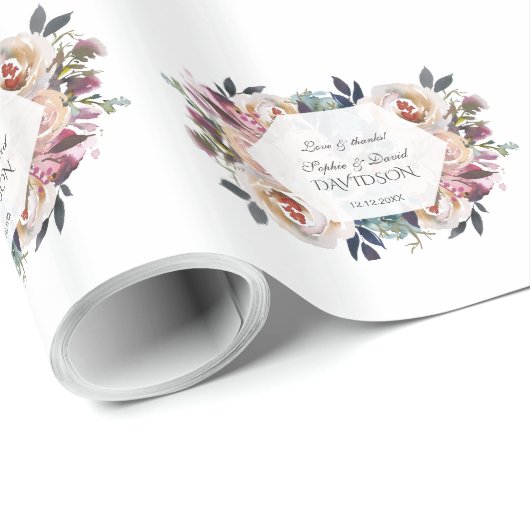 Stofbloem Roze Bloemige Geometrische Trouw Monogra Cadeaupapier (Rol Hoek)