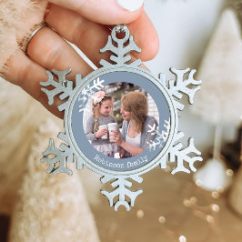 Stofbloem Sneeuwvlok Aangepaste Foto Monogram Tin Sneeuwvlok Ornament