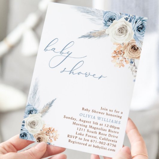 Stofbloem Stofblauw Boho Baby Shower Kaart