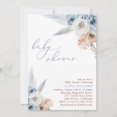 Stofbloem Stofblauw Boho Baby Shower Kaart (Voorkant)